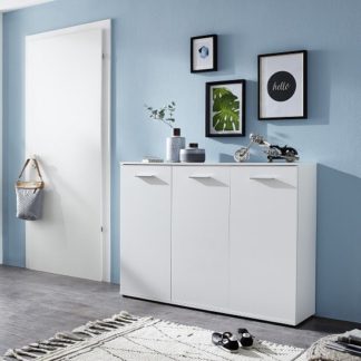 An Image of Casey Modern Shoe Storage Cabinet In White With 3 Doors