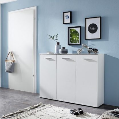 0405e913d22b4ff32dd89a8c2d6b9b83dc49f88767b79e09e881171785c4d3e2.jpg An Image of Casey Modern Shoe Storage Cabinet In White With 3 Doors