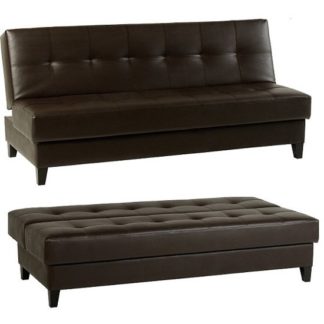 An Image of Tanya Faux Leather Brown Sofa Bed