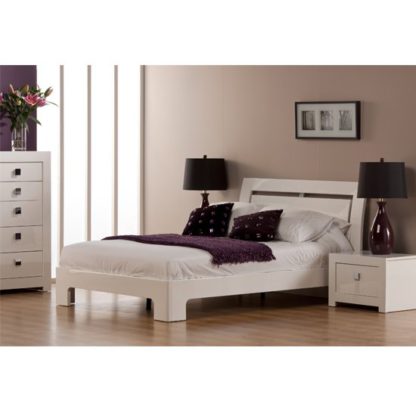 An Image of Bari High Gloss Kingsize Bed in White