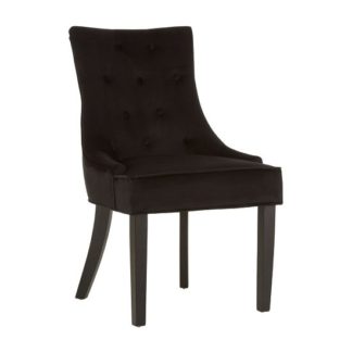 An Image of Agnewon Velvet Dining Chair In Black With Rubberwood Legs