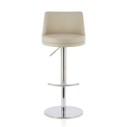 An Image of Niven Bar Stool In Beige Faux Leather And Stainless Steel Base