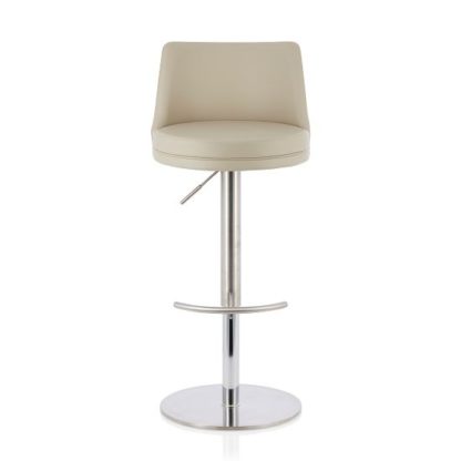 043b0eaa6857bb24b96af45235861dace94dd9814f662e2145036d5c95bfddb1.jpg An Image of Niven Bar Stool In Beige Faux Leather And Stainless Steel Base