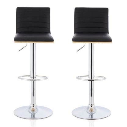 An Image of Morsun Bar Stools In Oak And Black PU In A Pair