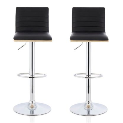045f1ddd32c813bb89a0b2f66ae1acb6835ea4edce9b4924305d11ac55e7f433.jpg An Image of Morsun Bar Stools In Oak And Black PU In A Pair