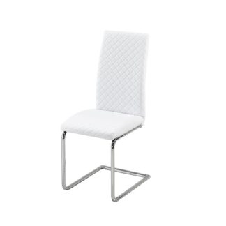 An Image of Ronn Dining Chair In White Faux Leather With Chrome Legs