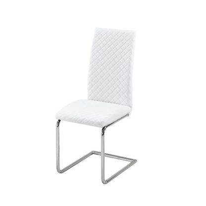 0486e0dbbb7464651f67037013b614b9ee3781a72276add6494e0c1f749194d4.jpg An Image of Ronn Dining Chair In White Faux Leather With Chrome Legs