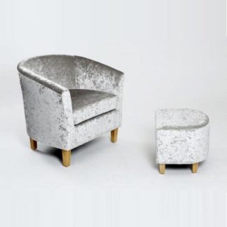 An Image of Brisk Tub Chair With Stool In Crushed Velvet Silver