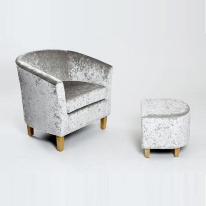 04a7813b03c6f6d614aa049992a3ede167483a55cb8ff58d439b584507e4cf5a.jpg An Image of Brisk Tub Chair With Stool In Crushed Velvet Silver