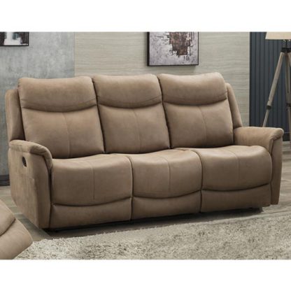 052bd013c7d7c6b97be9c45302bbfc804ef06fa47fe571c8eb7c7c07a1debd8b.jpg An Image of Arizona Fabric 3 Seater Electric Recliner Sofa In Caramel