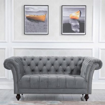 An Image of Chester Fabric 2 Seater Sofa In Midnight Grey