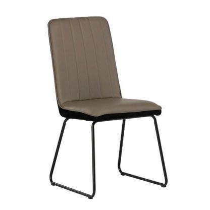 An Image of Greco Dining Chair In Taupe Faux Leather And Black Velvet
