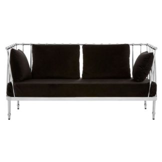An Image of Kurhah 2 Seater Sofa In Black With Silver Finish Tapered Arms