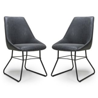 An Image of Cooper Wax Grey Faux Leather Dining Chair In A Pair