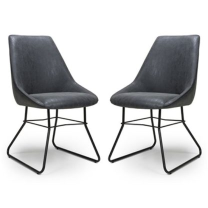 An Image of Cooper Wax Grey Faux Leather Dining Chair In A Pair