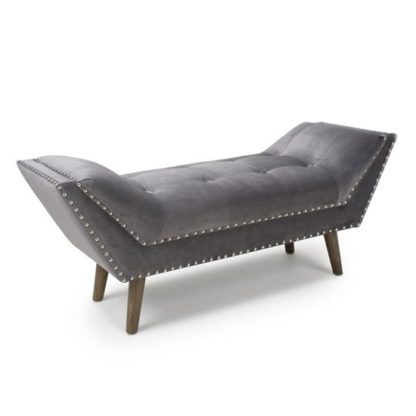An Image of Mulberry Medium Brushed Velvet Chaise In Grey With Wooden Feet