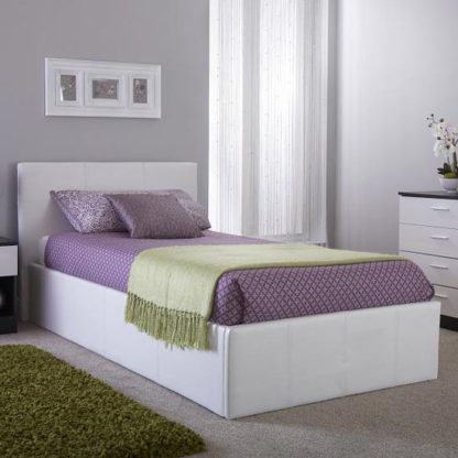 An Image of Side Lift Ottoman Faux Leather Small Double Bed In White