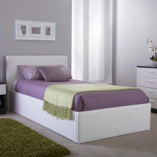 An Image of Side Lift Ottoman Faux Leather Single Bed In White