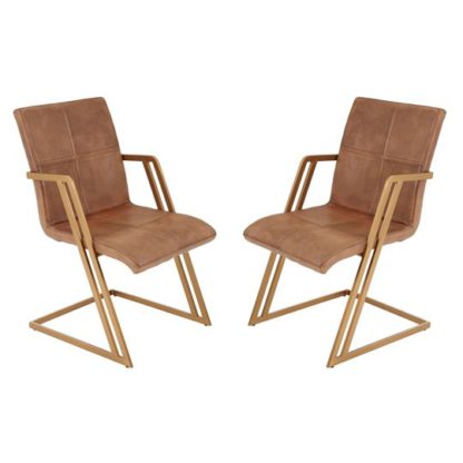 An Image of Australis Brown Leather Chair With Angular Iron Frame In Pair