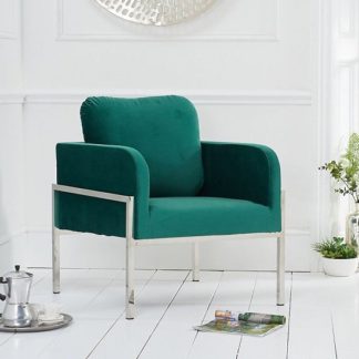 An Image of Sherri Velvet Accent Lounge Chair In Green With Metal Frame
