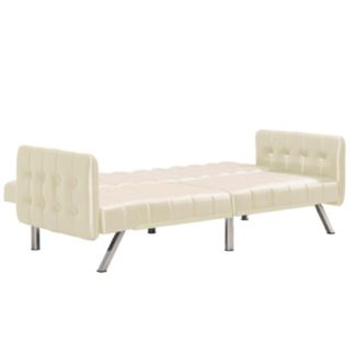 An Image of Emily Leather Convertible Clic Clac Sofa bed In Vanilla