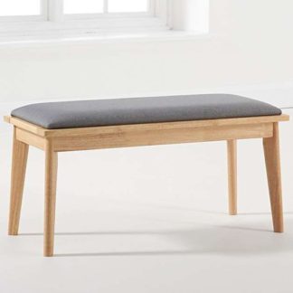 An Image of Mahsati Wooden Dining Bench In Oak And Grey With Cushion Seat
