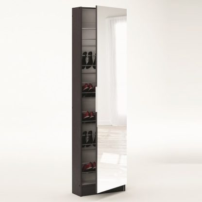 0618024f8c30a0578792eb471a056fbd8842363d6e720a71ad5e87b78c3e49b9.jpg An Image of Steiner Mirrored Shoe Cabinet In White And Ebony