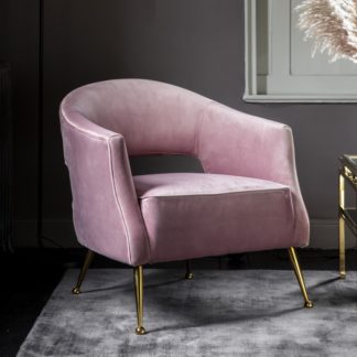 An Image of Gerania Velvel Arm Chair In Dusky Pink With Gold Metal Legs