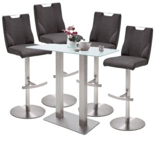 An Image of Soho White Glass Bar Table With 4 Jiulia Anthracite Stools