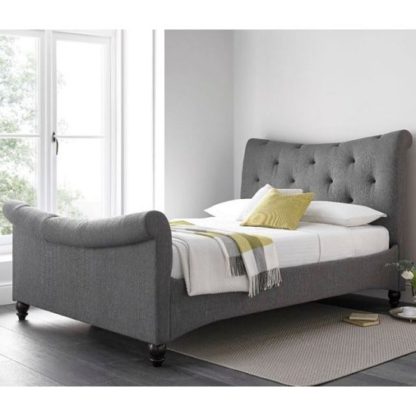 An Image of Trexus Fabric Double Bed In Grey With Wooden Legs