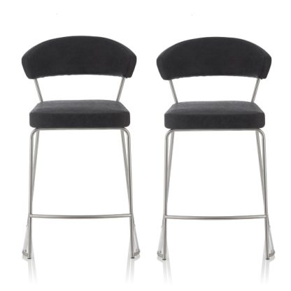 An Image of Adelina Retro Bar Stool In Black Faux Leather In A Pair