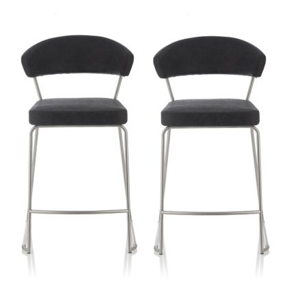0655a2cca456d77c044b2c8596bcde711914891e2ffdac098396015c8c9db724.jpg An Image of Adelina Retro Bar Stool In Black Faux Leather In A Pair