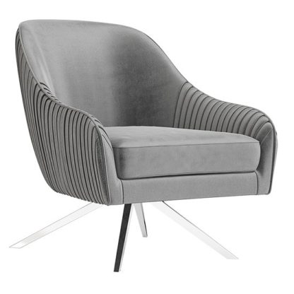 An Image of Bianca Velvet Fabric Swivel Lounge Chair In Silver Grey