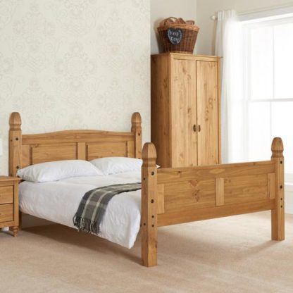 An Image of Corona Wooden High End Double Bed In Waxed Pine