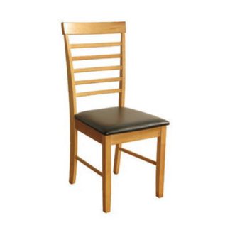 An Image of Marsic Dining Chair In Light Oak With Black Faux Leather Seat