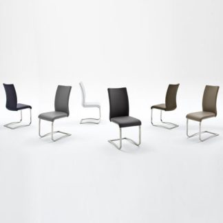 An Image of Arco White Pu Seat And Brushed Stainless Steel Dining Chair