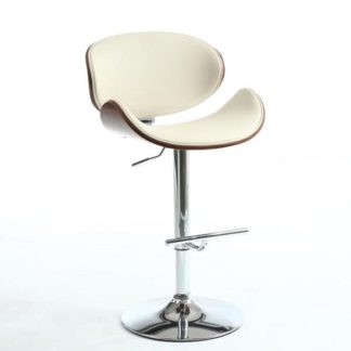 An Image of Stinson Bar Stool In Cream PU And Walnut With Chrome Base