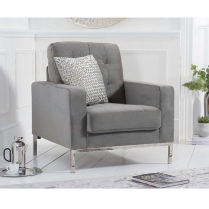074bb39bd2794cf0f428766e0856b0735876104897cf23647a4dbd6f90f10612.jpg An Image of Swiger High Back Velvet Armchair In Grey With Metal Legs