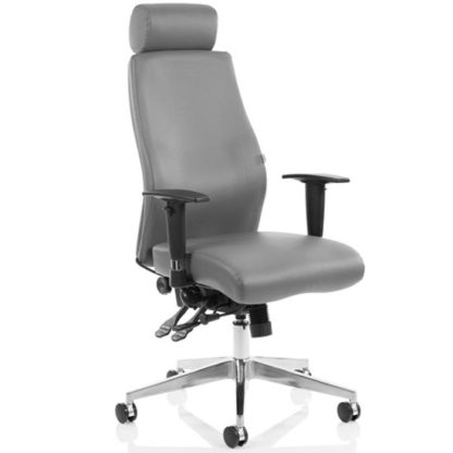 An Image of Onyx Ergo Leather Office Chair In Grey With Headrest And Arms
