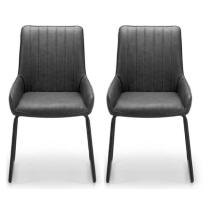 An Image of Soho Black Faux Leather Dining Chair In Pair