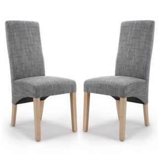 An Image of Baxter Grey Wave Back Tweed Dining Chair In A Pair