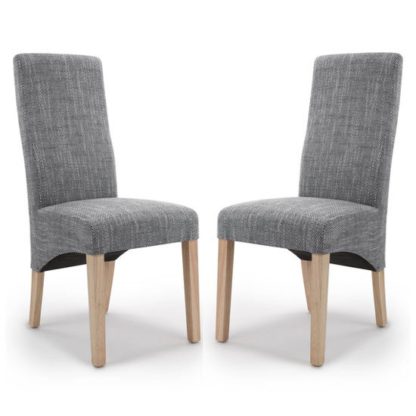 An Image of Baxter Grey Wave Back Tweed Dining Chair In A Pair