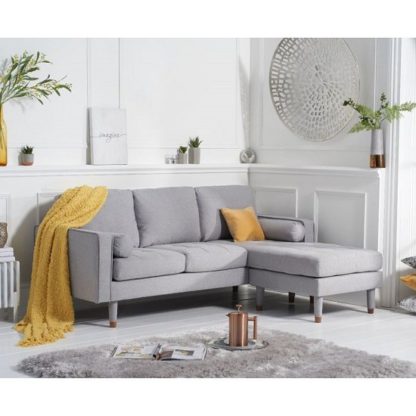 An Image of Garren Reversible Three Seater Chaise Sofa In Grey Linen