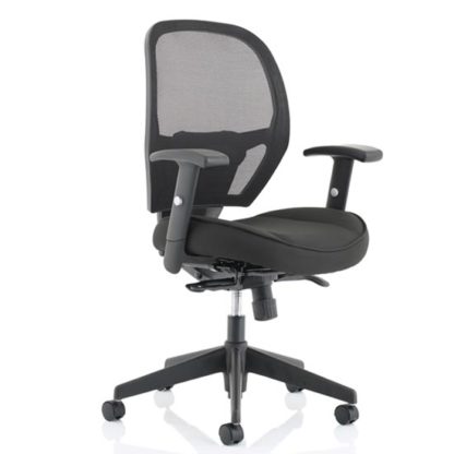 07ce295c4acaa678e24d4dc60d6a21d2ec2c5f4e822b10873fb000aa1c6e4b92.jpg An Image of Denver Leather Mesh Office Chair In Black With Arms