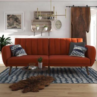 An Image of Brittany Linen Sofa Bed In Orange With Wooden Legs