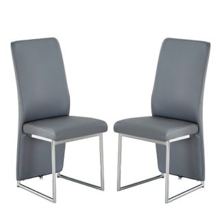 An Image of Ebony Dining Chair In Grey Faux Leather In A Pair