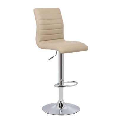 An Image of Ripple Bar Stool In Stone Faux Leather With Chrome Base
