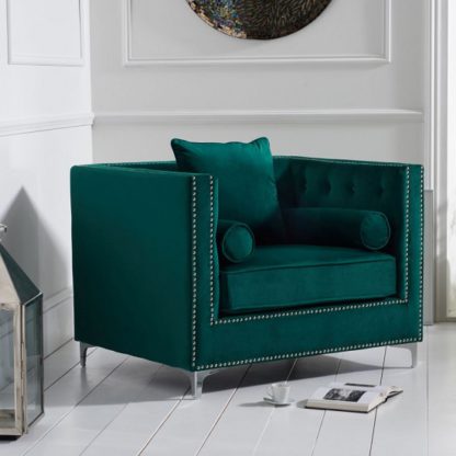 An Image of Mulberry Modern Fabric Sofa Chair In Green Velvet