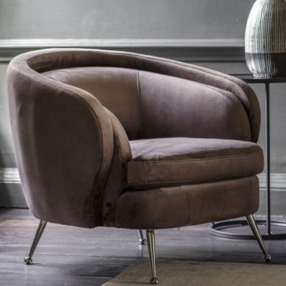 0885926368f4eaaa3b5a771155fdd6b68c76bcc08e6086c46ade9bc1b937fb7b.jpg An Image of Tesoro Velvet Bedroom Tub Chair In Dark Taupe