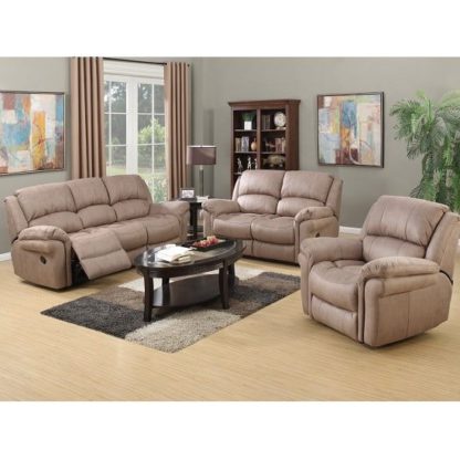 An Image of Claton Recliner Sofa Suite In Taupe Leather Look Fabric